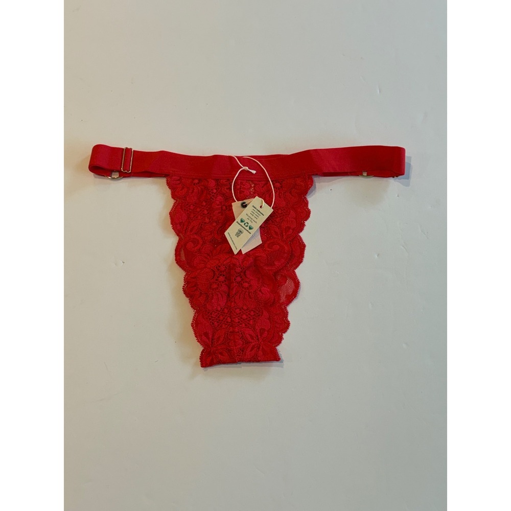 Free People HAH Red Lace Thong Adjustable Waist Gold Hardware NWT XS/S